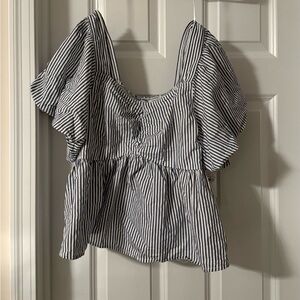 Old Navy Women's Striped Off The Shoulder Puffed Sleeve Peplum Top - Large - NWT